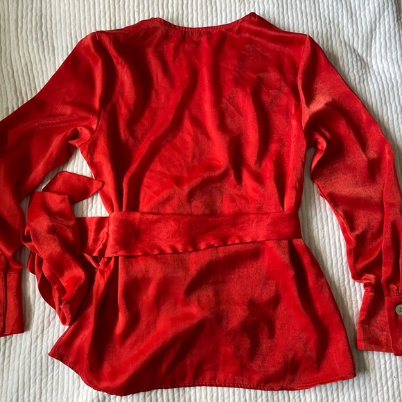 Dynamite Red Satin Wrap Blouse - Picture 4 of 4